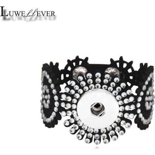 New Crystal Rhinestones 055 Leather Bracelet Fit 18mm Snap Button Interchangeable Charm Jewelry For Women gift