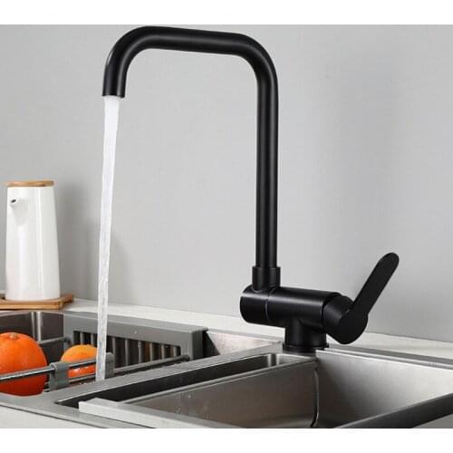 New Style 304 Stainless Steel Black Kitchen Sink Faucet Faucet Seven-letter Design 360-degree Rotating Splash-proof Faucet