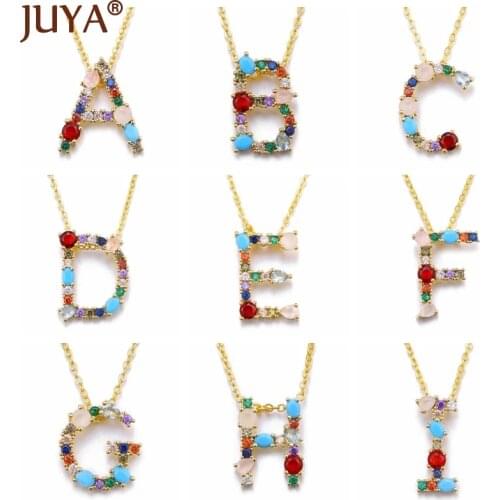 Womens Fashion Charm Gold 26 Alphabet Pendant Necklaces Multicolor Zircon Initial Letter Necklaces For Couple Name