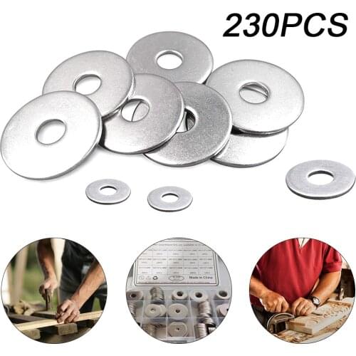 230pcs 304 Stainless Steel Flat Washer Plain Gasket for M3 M4 M5 M6 M8 M10 M12 Screw Bolt