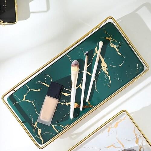 Ceramics and Iron Art Tray Imitation Marble Cake Storage Tray Fruit Desktop European Storage Tool Serving Tray Home