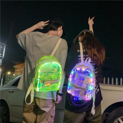 Jelly Womens Bag Water-Proof Lamp Led Luminous Transparent Backpack Electric Syllable Beach Plastic Couple Schoolbag