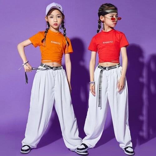 Modern Jazz Dance Clothing For Girls Hip Hop Loose Wide-Leg White Pants Street Dance Costumes Kids Catwalk Stage Outfit BL5975