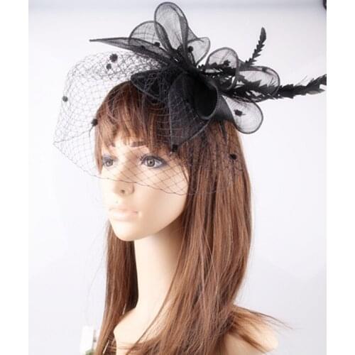 Vintage Black Wedding Veils Fascinator Hat Women Hair Clip Elegant Fashion Mesh Fedora Hat Party Show Race Hair Accessories
