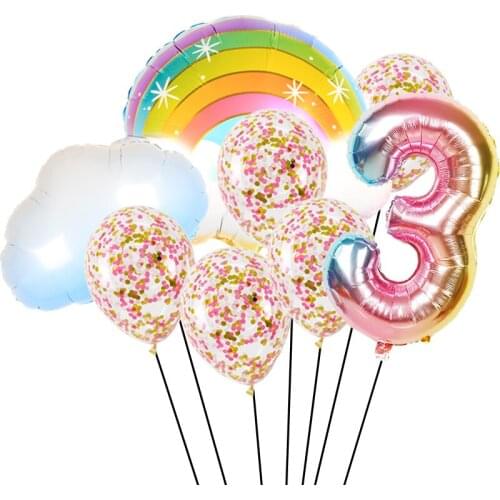 Cute cartoon rainbow cloud foil balloon 32 inch number ball summer party birthday party decorations kids baby shower toy balloon
