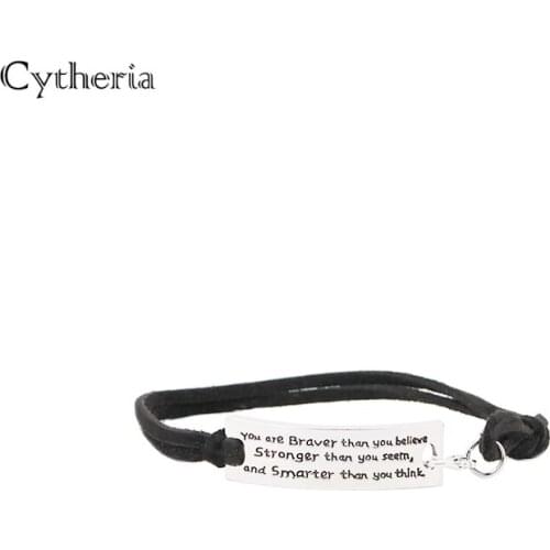 You are braver than you believe stronger than you seem and smarter than you think Bracelets letter Leather Velvet Bangles men