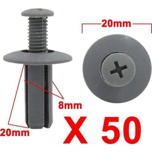 X Autohaux 50Pcs Gray Plastic Splash Guard Fastener Rivet Clips 8Mm X 13Mm X 20Mm