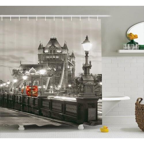 House Shower Curtain London Themed Decor Tower Bridge in The Famous City Urban Life Scenery European Picture Bathroom Curtains
