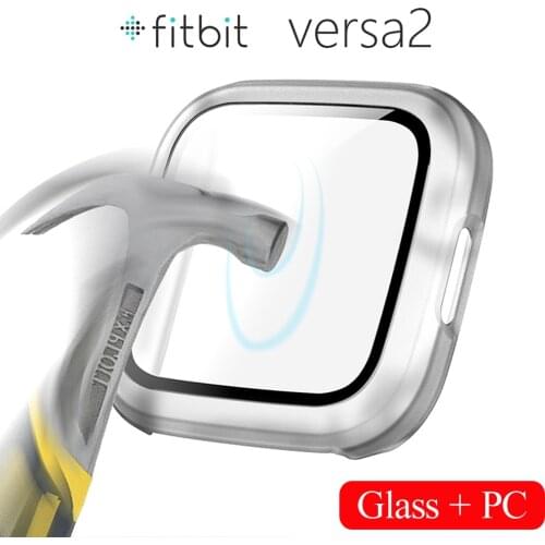 Smart Watch Screen Protectors for Fitbit Versa 2 Band 360 Full Cover 9H Tempered Glass Matte Plating Ultra Thin Hard Case Shell