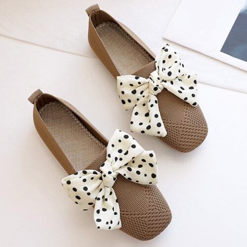 2021 Women Polka Dot Butterfly Casual Shallow Flat Shoes Breathable Loafers Soft Bottom Knitted Ballet Shoes Mesh Single Shoes