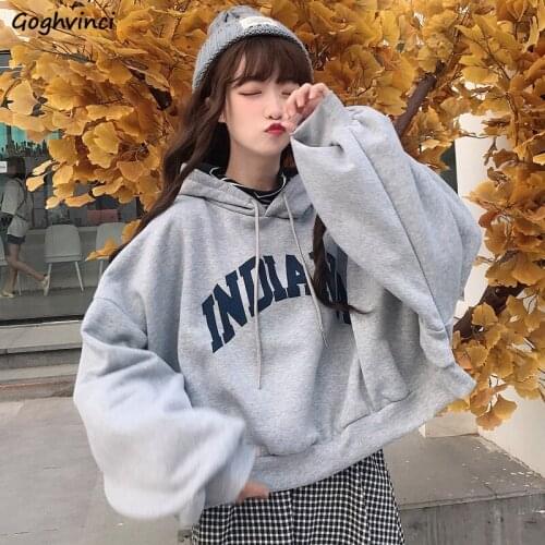 Women with Hat Hoodies Short Style Sweatshirts Thickening Letter Print Loose Casual Fake Two Pieces Korean Fashion Ulzzang Chic