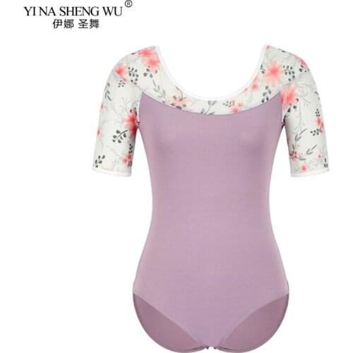 Ballet Gymnastics Leotard Adult Ballet Costume Printing Tight Short Sleeve Clothing For Women Dance Professional Bodysuit Wear