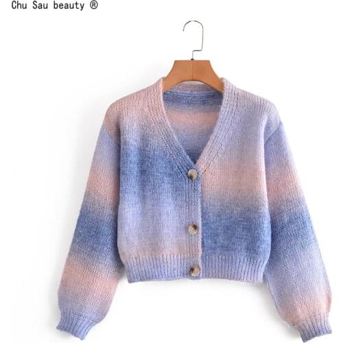 Spring Autumn Fashion Knit Cardigan V-Neck Long Sleeve Single-Breasted Loose Short Sweater Jacket Women Trendy Cardigan Casual