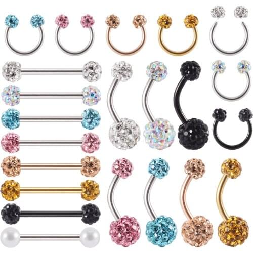 1Pc Crystal Ferido ball Tongue Circular Barbell Piercing with Epoxy Coating CZ Navel Belly Ring Industrial Bars Body Jewelry