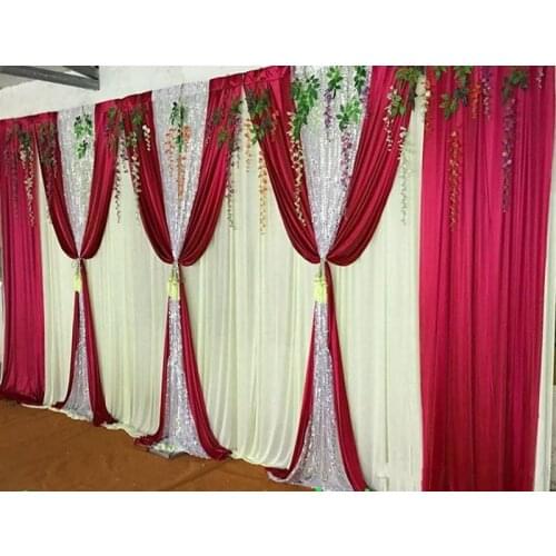 10ft*20ft ice silk Wedding Backdrops Curtain with silver sequins swags Celebration Stage Satin Curtain Drape Marriage decoration