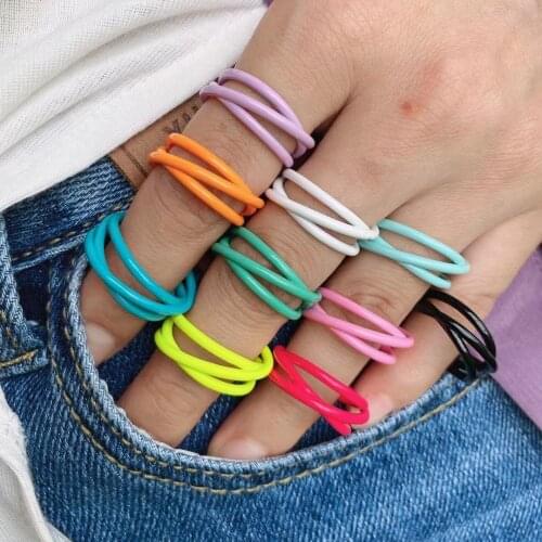 10PCS, Trendy Candy Color Enamel Geometric Chain Rings for Women Multicolor Irregular Open Rings Jewelry