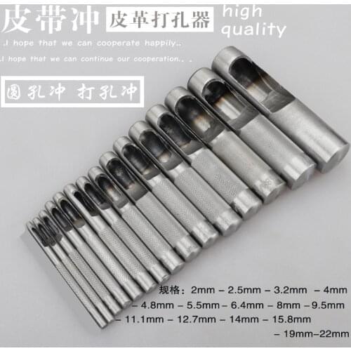 15pcs 2mm-22mm DIY Drilling Bit Leather Craft Puncher Flat Hole Punch Maker Cutter Chisel Tool Set