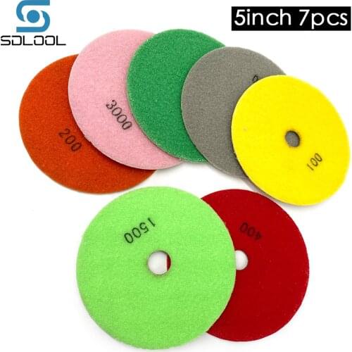 7pcs 5inch 125mm Wet/Dry Diamond Plishing Pad Sanding Disc Marble Granite Polisher Flexible Stone Ceramic Tile Abrasive Tools