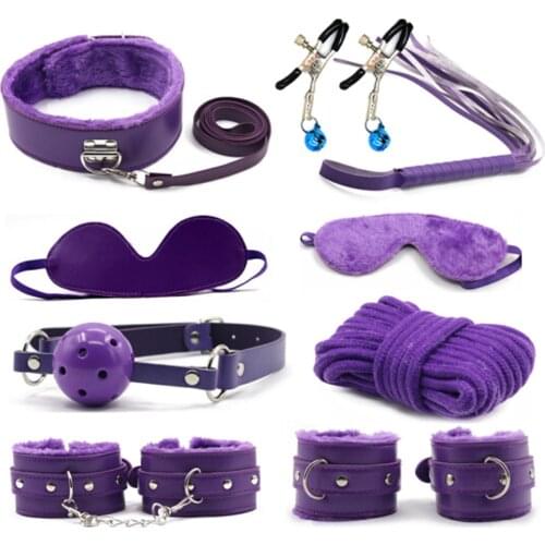 8pcs BDSM Suit Sexy Leather Handcuffs Nipple Clip Whipping Gag Plug Bondage Suit Nylon Tie Rope Slave Game Couple Flirt Sex Toy