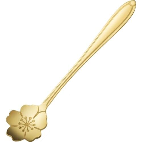 8 Pcs Cherry Blossoms Stainless Steel Coffee Spoon Teaspoons Ice Cream Sugar Cutlery Gold Kitchen Tableware JA55