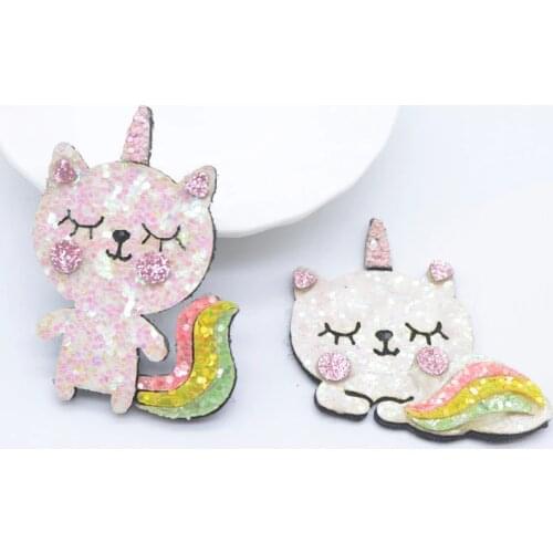 10Pcs Padded Colorful Glitter Leather Cat Applique for DIY Clothes Hat Crafts Decor Headwear Hair Clips Bow Accessories Patches