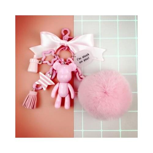 Bomgom Cartoon Popobe Gloomy Bear Teddy Bear Cute Keychain Fur Pompoms Pom pom Holder Bag Charm Holder Key Chain Pendant F146
