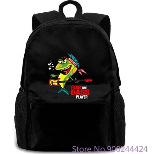 Fear The Bass Player Logo Rock Music Black To Black women men backpack laptop travel school adult student