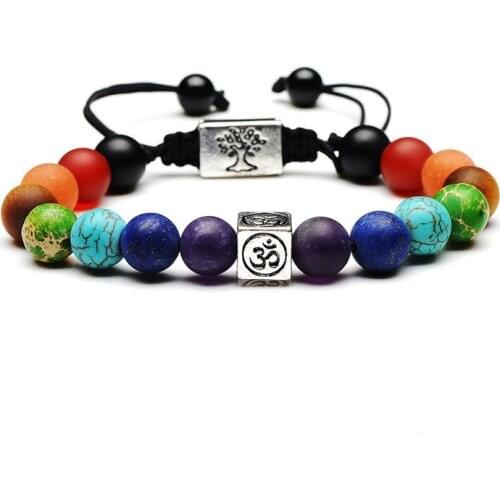 Druzy 7 Chakra Yoga Energy Healing Buddhist Beads Bracelet Square OM Symbol Fashion Bracelets