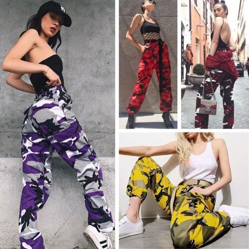 Women High Waist Hip Hop Long Cargo Pants Military Army Combat Camouflage 2020 Autumn Loose Fashion Trousers Pantalon Femme 3XL