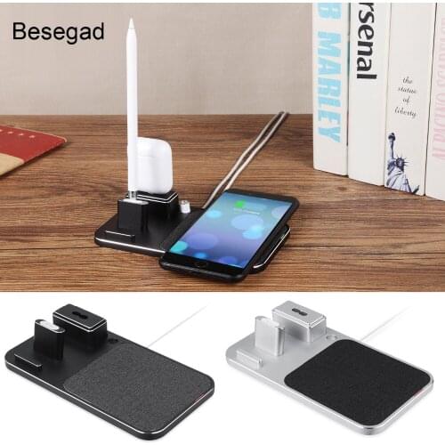 Besegad 4-in-1 Fast Wireless Charging Stand Charger Holder for 7.5W iPhone 8 Plus Apple Pencil iPad Airpods 10W Samsung S9 Plus
