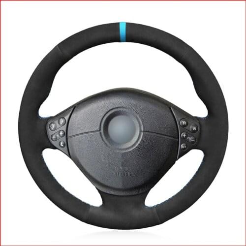 Black Suede Light Blue Marker Steering Wheel Cover for BMW M Sport E36 1996-2000 E39 1995-2001 M5 1998-2000 E38