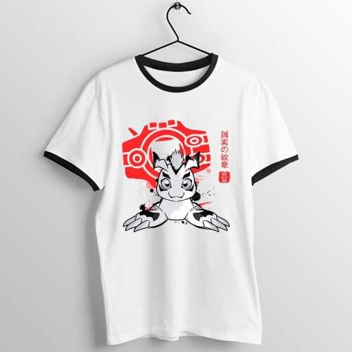 Black Trim T Shirt Digimon Agumon Biyomon Gabumon Gatomon Gomamon Palmon Patmon Printed Tee