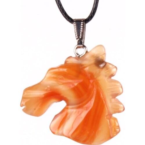 24pcs Sculpted Etch Carnelian Natural Quartz Crystal Horse Amulet Stone Mineral Art Carving Head Figural Pendants Making Free