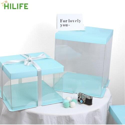 PET Candy Cake Box Clear Gift Cupcake Box Wedding Party Cake Transparent Square Cake Box 1Pcs 6/8/10 inch