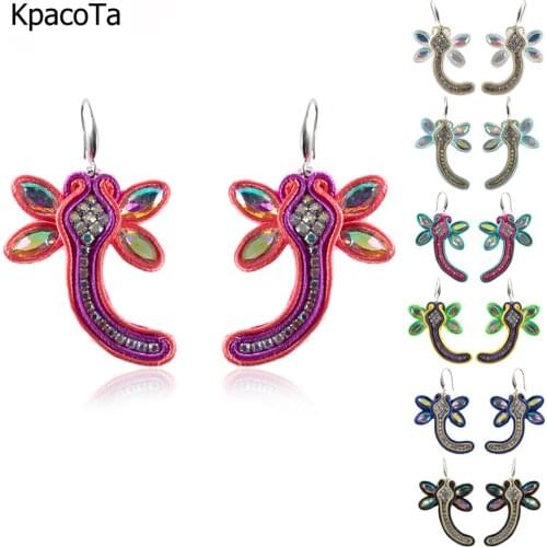KpacoTa Fashion dragonfly Earrings for women cute animal Soutache Jewelry Handmade Multicolor Hook Dangle earring red Trendy new