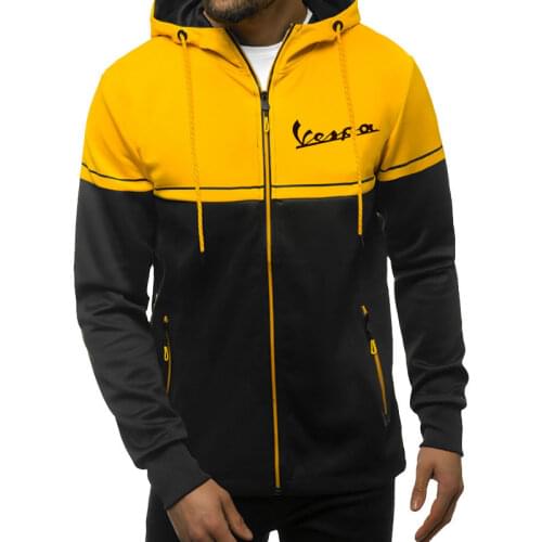 2021New Men Spring Autumn Vespa Logo Men Hooded Jacket Fashion Patchwork Long Sleeve Zipper Cardigan Jacket Outdoor Sports Coats