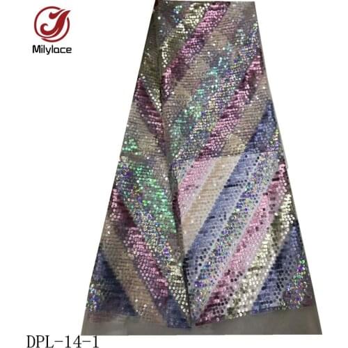 Fashion French Lace Fabric with Colorful Sequined 5 Yards African Sequence Tulle Lace Fabric for Girls Clothing DPL-14