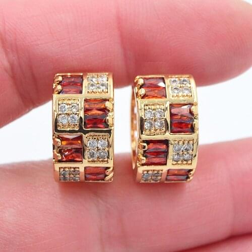 Gold Color Fashion Luxury Red Cubic Zirconia CZ Huggie Hoop Earrings for Women