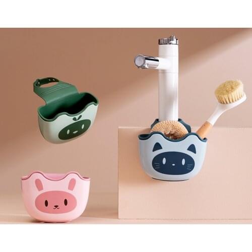Cartoon Sink Sponge Drain Hanging Bag Fun Removable Small Object Storage Bag Bathroom Hanging Basket Kitchen Accessories