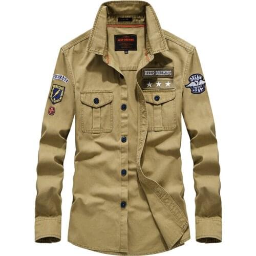 Mens High Quality Pure Cotton Tactical Cargo Work Shirt Long Sleeve Military Style Button Down Shirts Tops M-3XL