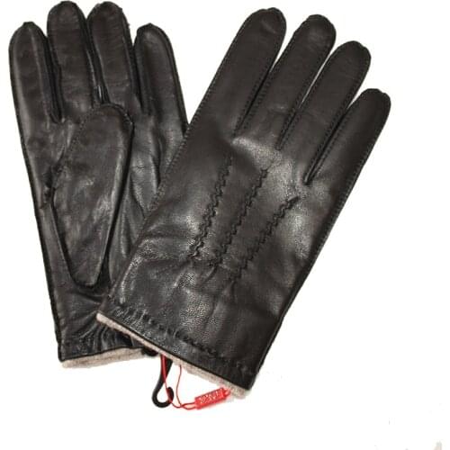 Leather gloves mens new goatskin gloves outer seams wool lining autumn and winter large size warm driving gloves