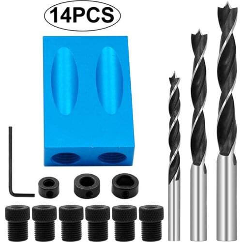 Woodworking Oblique Hole Locator Drill Bits Pocket Hole Jig Kit 15 Degree Angle Drill Guide Set Hole Puncher DIY Carpentry Tools