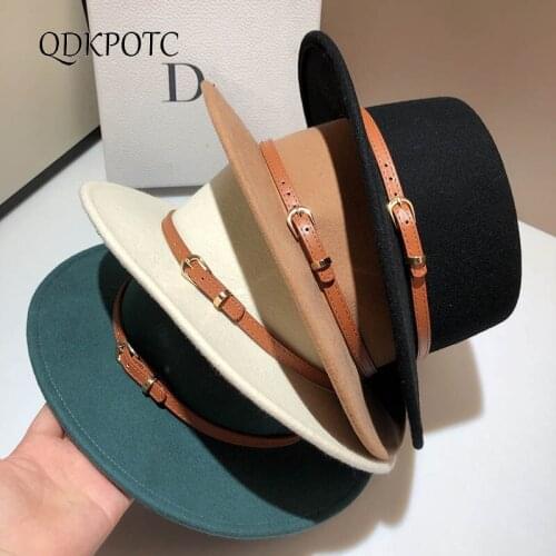 2021 New Hat 100%Wool Fedoras Fashion Europe America Simplicity Retro Flat Top Cap England Unisex Autumn Winter Jazz Hat QDKPOTC