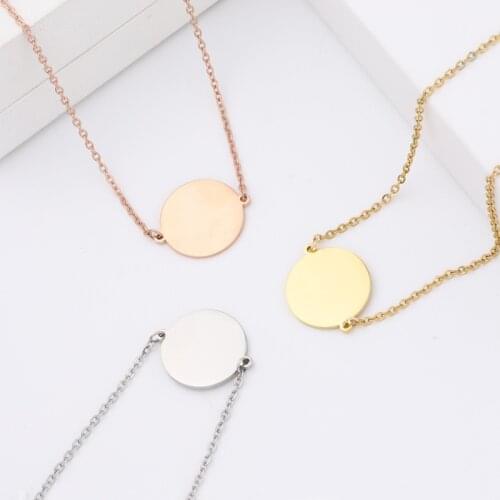 Stainless Steel Circle Charm Necklace Blank For Engrave Rose Gold/Gold/Silver Color Metal Round Tag Choker Mirror Polished 10pcs