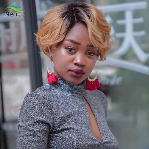 Pixie Cut Wigs Ombre Blonde Ear to Ear Part Lace Wig Brazilian Remy Hair No Tangle No Shedding Short Lace Wig Free Shipping