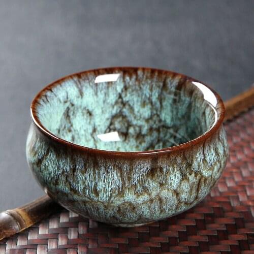 Jun Kiln Glaze Kiln Teacup Ceramic Large Luohan Cup Half-Handmade Teacup Tenmu Drawing Single Cup
