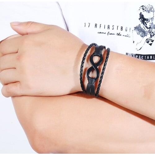 Braided Leather Bracelet For Men Rope Bangles Multi Layer Wrap Lucky 8 National Style Bracelet Couple Friend Gift pulsera hombre