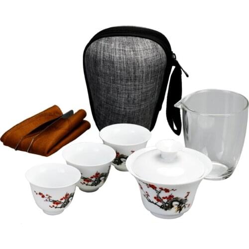 Portable Chinese Kungfu Ceramic Travel Tea Set Express Cup Carrying Bag Gaiwan Tea Cups of Tea Ceremony Teacup Fine Gift