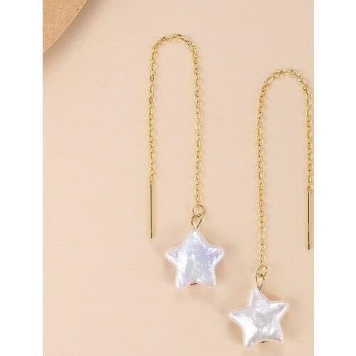 ELESHE 925 Sterling Silver Drop Earrings Star Pearl Bar Long Thread Earrings for Women 18K Gold Plated Fine Jewelry Wholesale