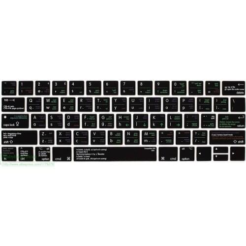 VIM/VI Hot key Functional Shortcut Silicone Keyboard Cover Keypad SKin for Macbook Pro 13" 15" 2017/2016 with Touch Bar
